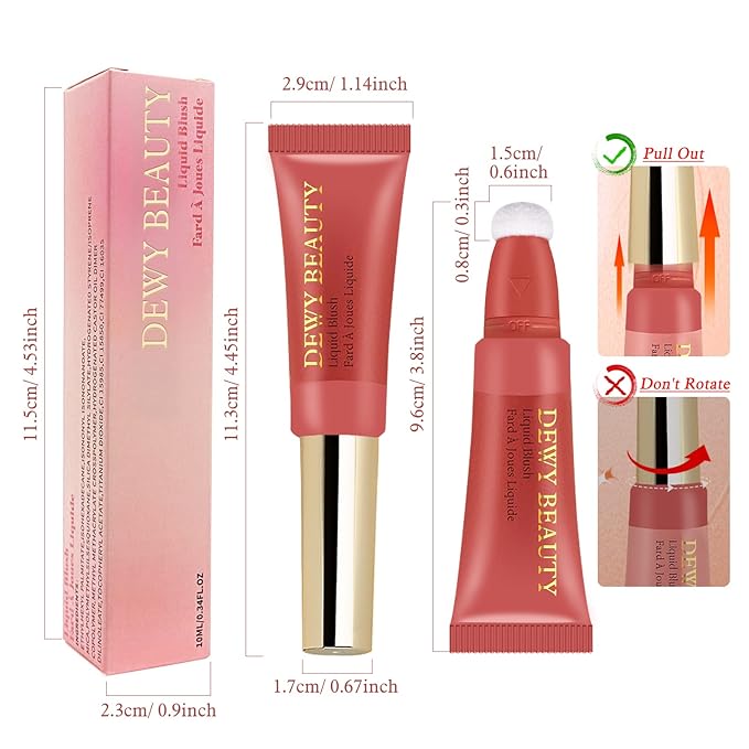 Liquid Blush Makeup Wand, Cream Liquid Blush with Cushion Applicator For Cheeks Tint, Natural-looking, Glow Dewy Finish, Weightless Blendable Liquid Blush Stick | #105 ARDOUR-Red Brown