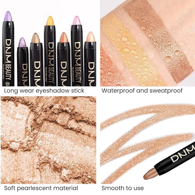 Kaely 2Pcs Cream Eyeshadow Stick Set for Eyes,Light Khaki & Desert Gold Shimmer Pen,Eye Brightener Halloween Makeup,sombras para ojos,Smooth Eye Shadow Highlighter Crayon Pencil Waterproof,04+06