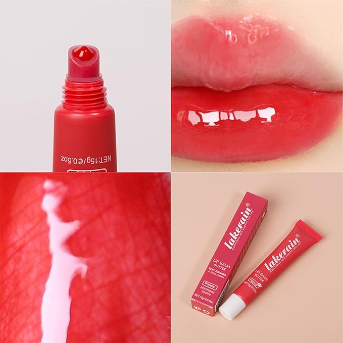 Lip Balm Plumps Hydrating Moisturizing Lip Mask Butter Repair Treatment, #4 Poppy, Glossy Finish, Vegan, Natural Ingredients, 0.5 Fl Oz