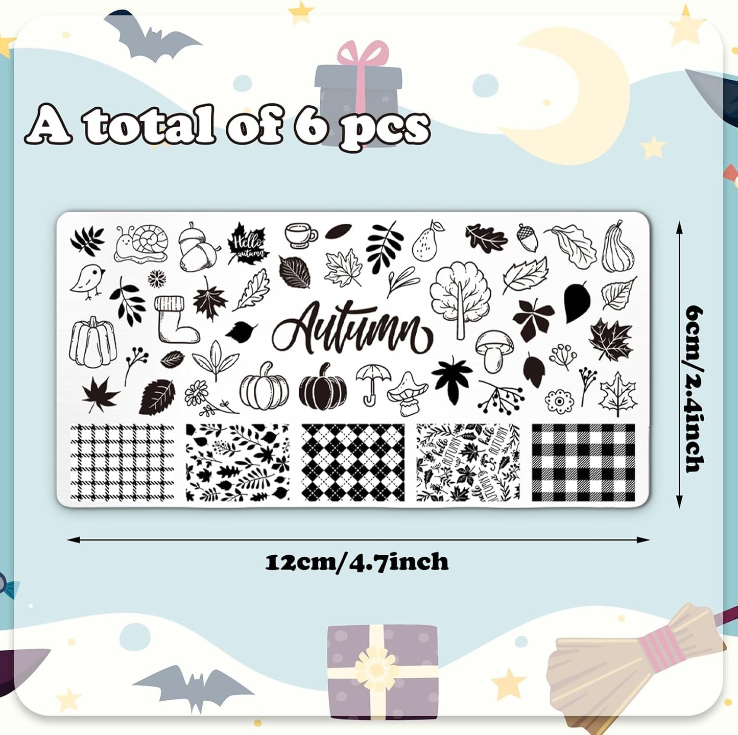 Whaline 6Pcs All Holiday Nail Art Plates Valentines StampTemplates Set Winter Christmas Fall Nail Plates Stamping for Xmas DIY Print Manicure Salon Design Gift