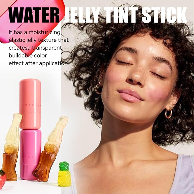 2 Pcs Milk Jelly Blush, Milk Cooling Water Jelly Tint, Vivid Color Water Jelly Tint Milk Blush, Sheer Eye Lip & Cheek Stick Stain, Long Wearing, Watercolor Finish Lip Gloss for Women, 01&02