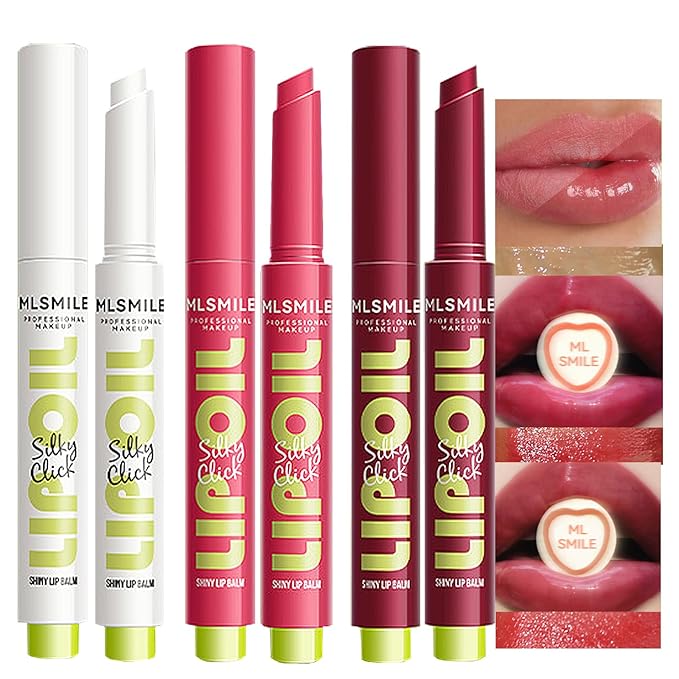 3 Colors Slick Click Lip Balm Set Hydrating Jelly Lipstick Tinted Lip Stain Lip Gloss, Moisturizing, Lightweight, Buildable, Pigmented Vegan Lip Balm, Glossy Lip Makeup for Girls (A)