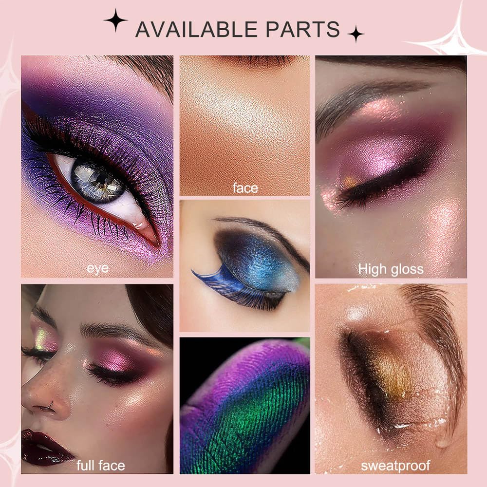 evpct Pearl White Glitter Holographic Iridescent Sparkly Eyeshadow Palette Makeup, White Pink Shimmer Glitter Loose Powder Single Eyeshadow Palette, Chameleon Multichrome Eye shadow Makeup Highlighter