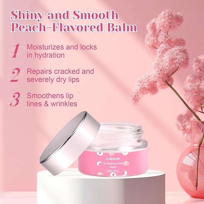 Lip Sleeping Mask,Moisture Lip Mask Overnight,Night Repair Sleeping Lip Balm,Sleeping Lip Butter Balm to Moisturize & Nourish Dry Cracked Lips,Lip Treatment Mask,Peach Lip Mask(20g, 0.7 oz)
