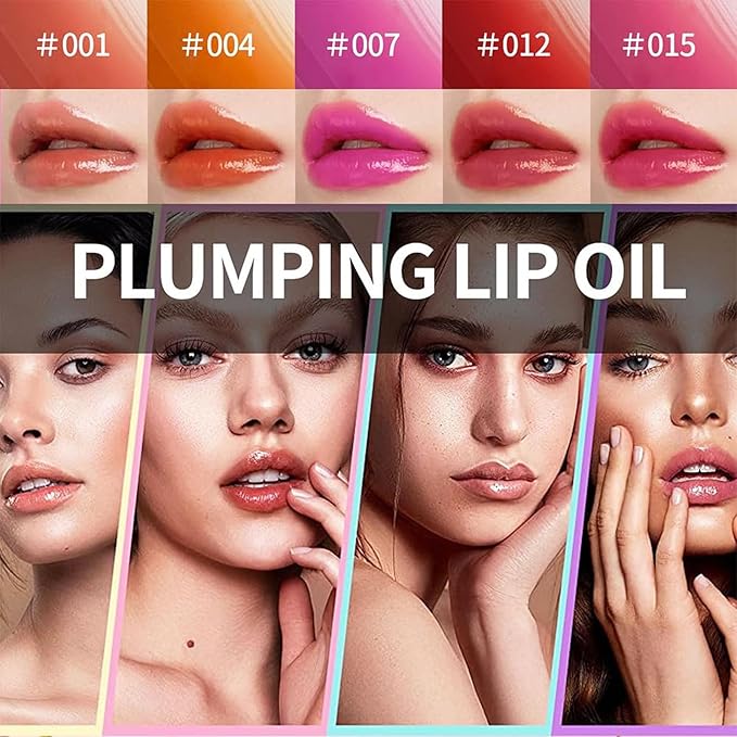 Hydrating Lip Glow Oil, Lip Oil Gloss Transparent Toot Tinted Nourishing Long Lasting Repairing Lightening Lip Lines (PINK) 0.2 OZ