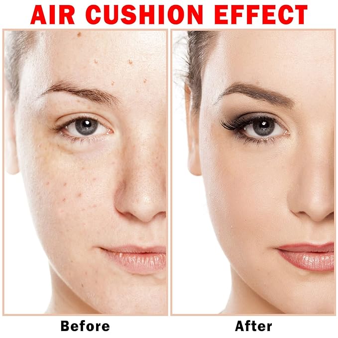 2PCS Mushroom Head Air Cushion CC Cream BB Cream Foundation,Moisturizing Concealer Makeup Base Foundation,Long Lasting Full Coverage Foundation with Mushroom Makeup Sponge(Natural)