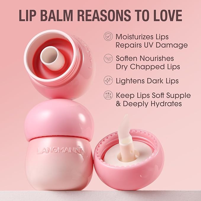 Glow Lip Balm Lipstick Long-Lasting Plumps Moisturizing Lip Gloss Lip Oil Mushroom Jar,Day & Night Lip Repair Hydrating Lip Mask Nourish & Hydrate Not Sticky Tinted Lip Balm (1# PINK)
