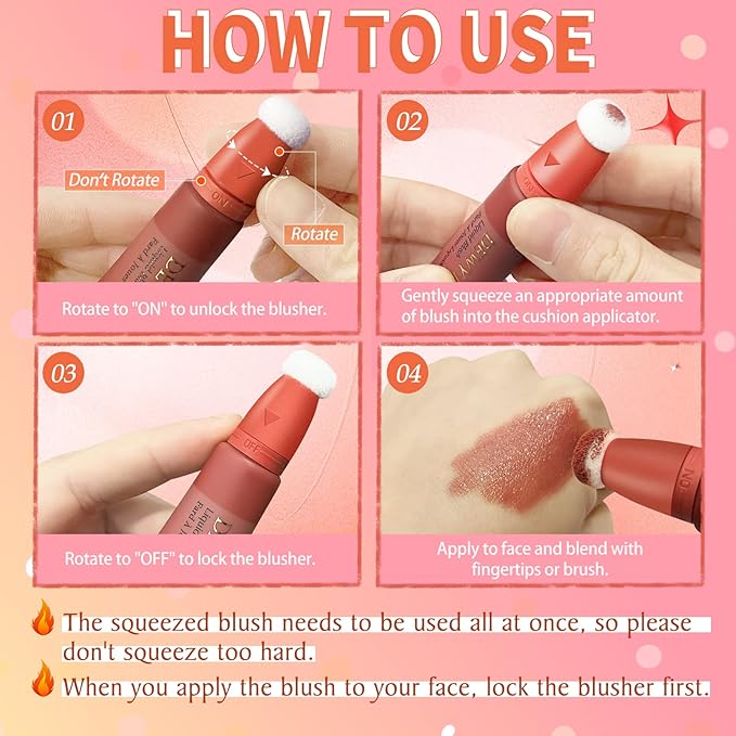 Liquid Blush Makeup Wand, Cream Liquid Blush with Cushion Applicator For Cheeks Tint, Natural-looking, Glow Dewy Finish, Weightless Blendable Liquid Blush Stick | #106 ELEGANT-Soft Pink
