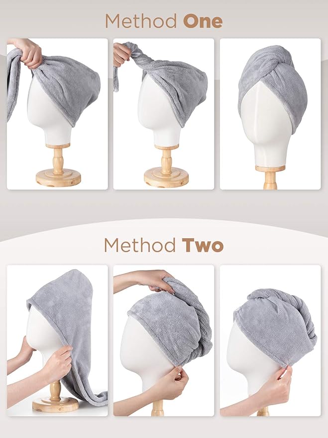 Hicober Microfiber Hair Towel, 2Packs Hair Turbans for Wet Hair, Drying Hair Wrap Towels for Curly Hair Women Anti Frizz (Purple,Grey)