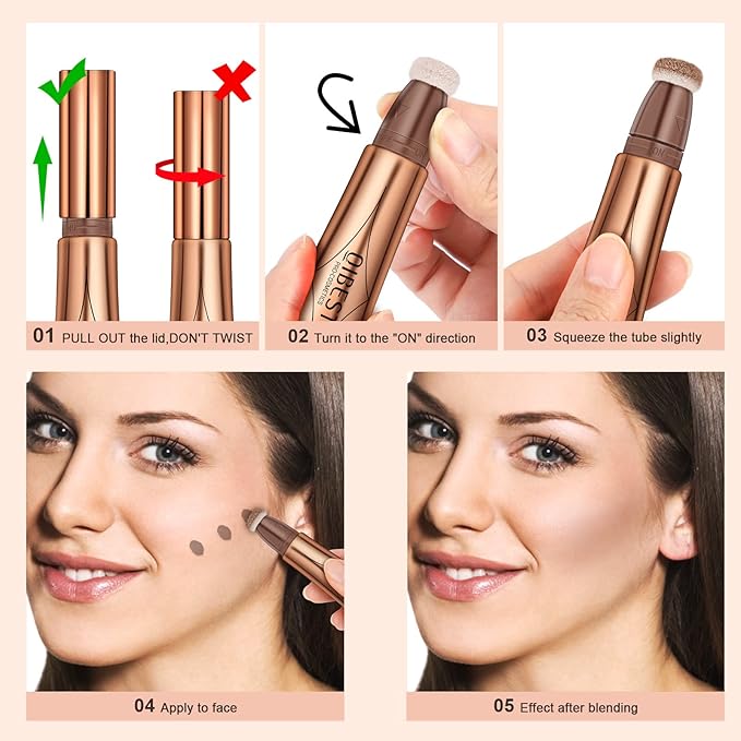 Mysense Liquid Highlighter Beauty Wand,Highlight Bronzer Stick with Sponge Tip,Silky Cream Glowing Face Highlighter Shimmer Finish,Lightweight Face Illuminator Makeup,#04 Highlighter-Pearl White