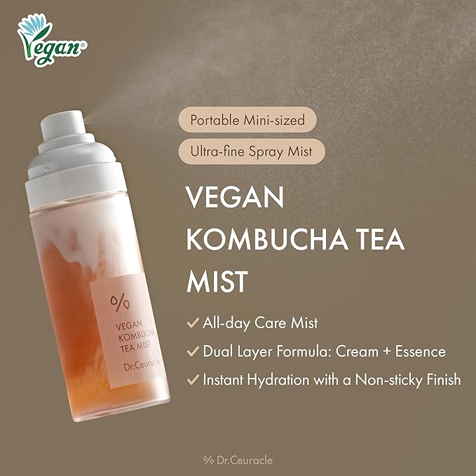 Dr.Ceuracle Vegan Kombucha Tea Mist - Hydrating Face Mist, Portable Milky Spray Serum, Korean Skincare (80 ml / 2.70 fl. oz.)