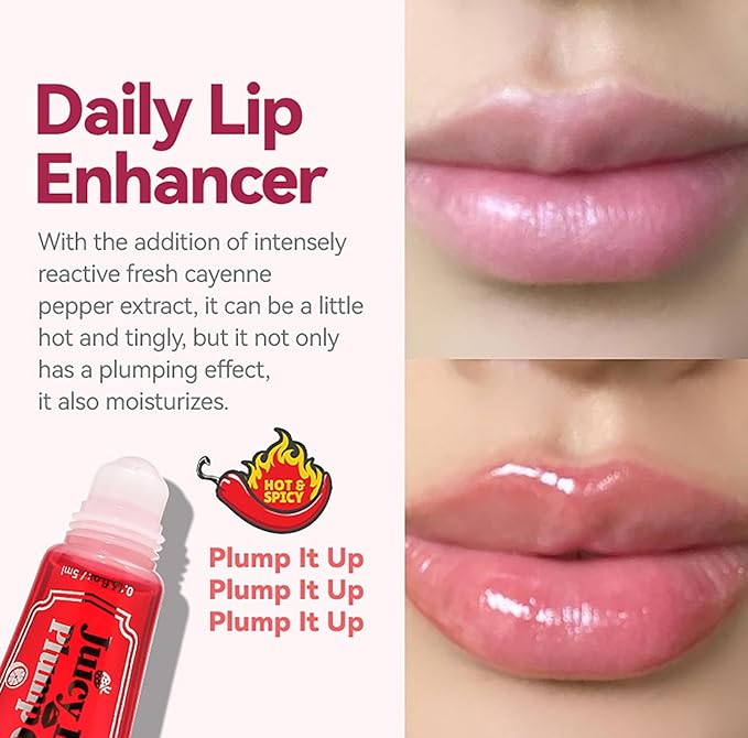 Lip Plumping Booster, Spicy Roll On Lip Plumper Gloss Lip Plumping Oil, Ultra-Hydrating & Nourishing, Lip Enhancer Lipstick, Glossy Finish Fuller Natural Lip Gloss for Women Girls (#04)