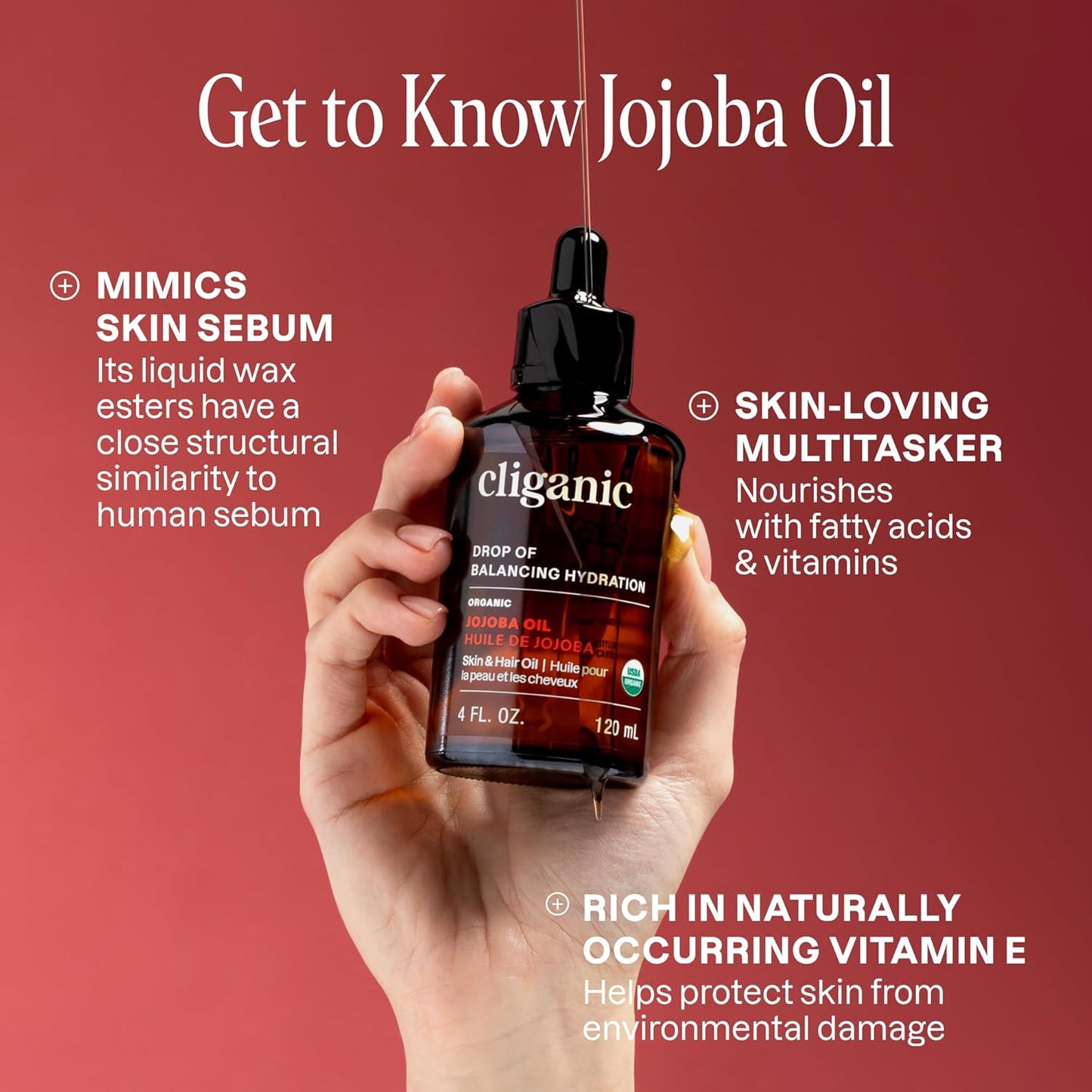 Cliganic Organic Jojoba Oil 16 oz, 100% Pure | Bulk, Natural Cold Pressed Unrefined Hexane Free for Hair & Face | Base Carrier Oil