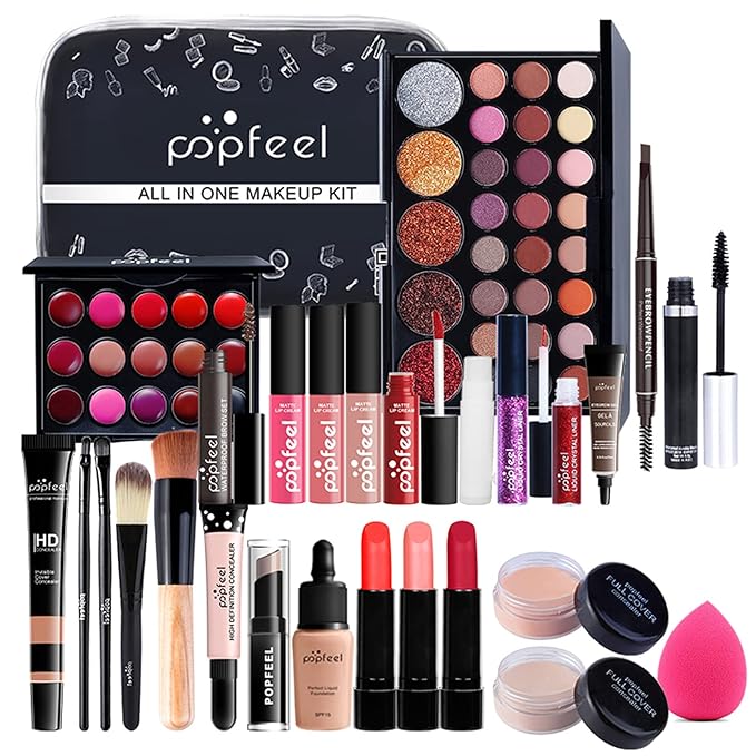 All-in-One Makeup Gift Set Travel Makeup Kit Complete Starter Makeup Bundle Lipgloss Lipstick Concealer Blushes Powder Eyeshadow Palette Cosmetic Palette for Teen Girls & Adults #5