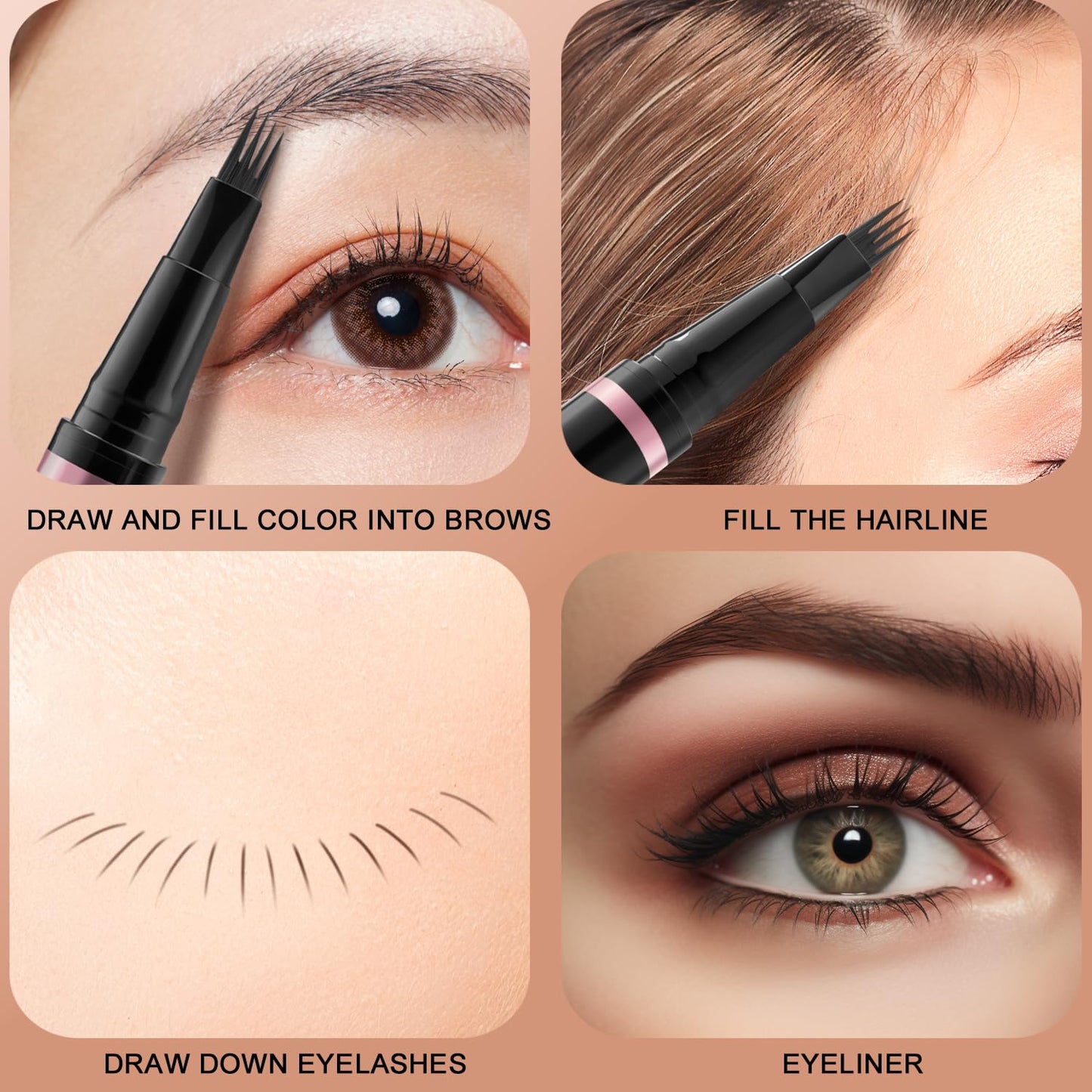 Eyebrow Pencil,2-in-1 Waterproof Eyebrow Pen with 4 Tip Brow Pen and Ultra-Precise Brow Pencil,with Dual-ended Eyebrow Brush,Eyebrow Makeup for Natural Looking Eyebrows - Ash Brown