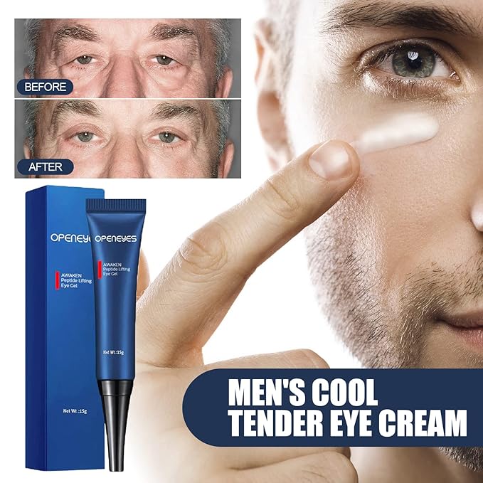 AKARY Awaken Peptide Depuffing Eye Gel, OPENEYES Lifts Firming Eye Tightener, Men's Moisturizing Eye Cream Hydrating Eye Gel Smooths Under Eyes for Dark Circles, Puffiness, Fine Lines, and Bags