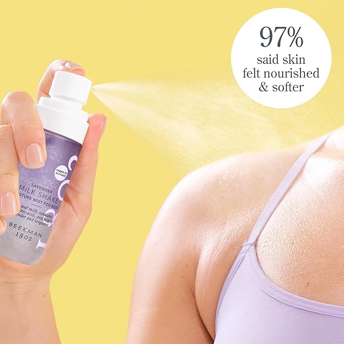 Beekman 1802 Lavender Milk Shake - Body Mist - 4.7 fl. oz - With Hyaluronic Acid & Jojoba Oil - Instantly Moisturizes, Hydrates & Softens - Good for Sensitive Skin - Cruelty Free