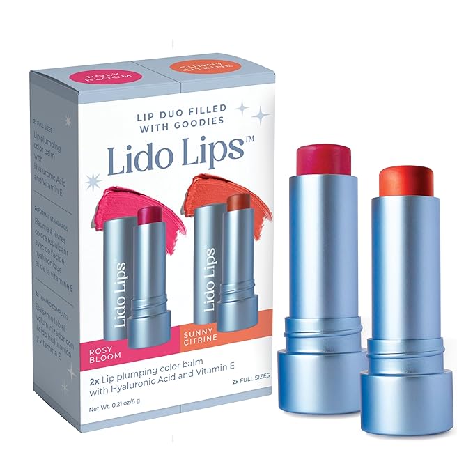 Tinted Lip Balm Bundle - Moisturizing, Hydrating Sheer Buildable Lip Color with Hyaluronic Acid, Vitamin E & rich oil - Set of 2: Rosy Bloom & Sunny Citrine