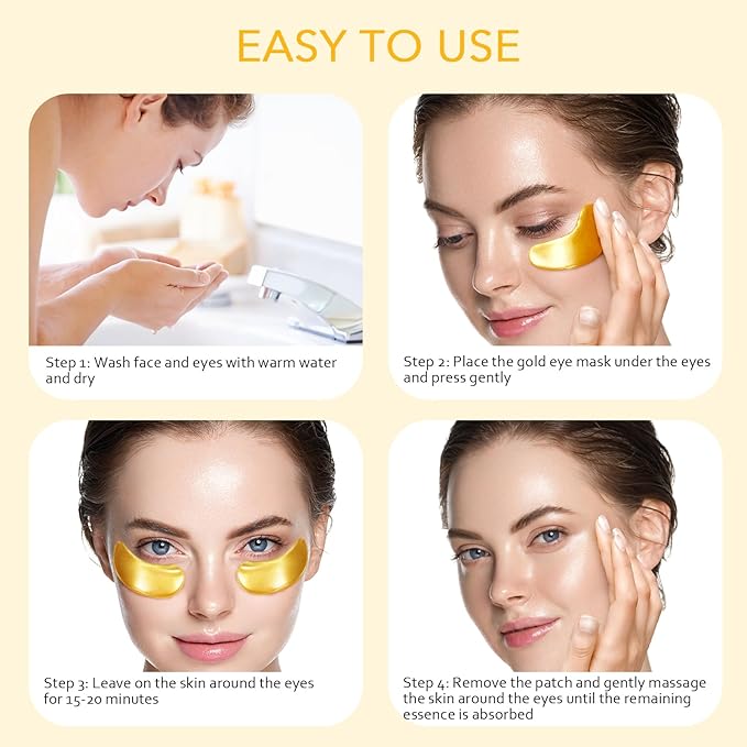 Under Eye Patches, Gold Eye Patches for Puffy Eyes and Dark Circles 24k Gold Under Eye Mask for Wrinkles Eye Bags for Women and Men Collagen Skincare Treatment (20pcs)