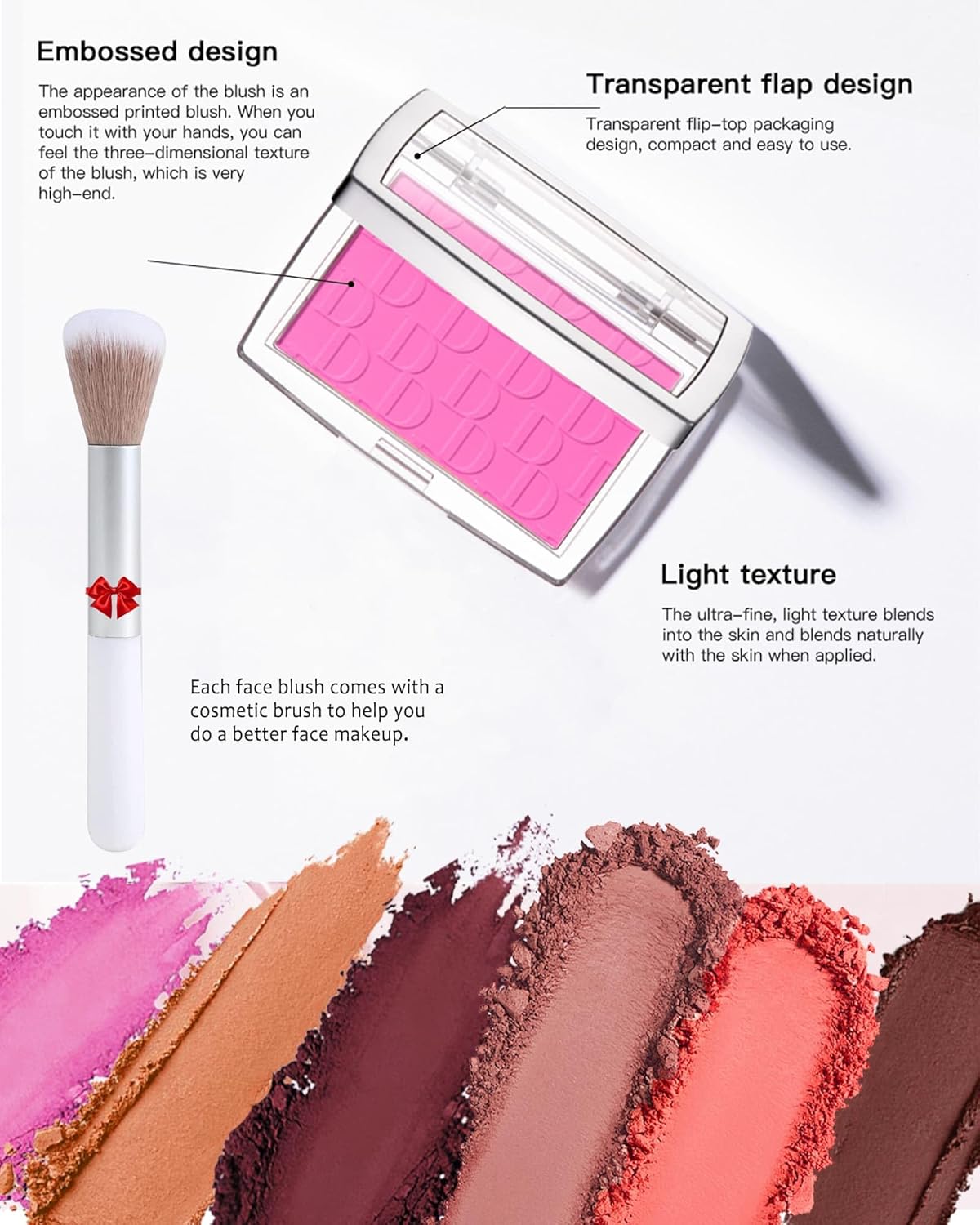 Pink Powder Blush Palette, Matte Powder Makeup Blush for Cheeks, Natural Glow Face Blush Contour Palette, Lightweight, Smooth, High Impact Buildable Color, Long-lasting All-Day Face Enhancing -#Pink