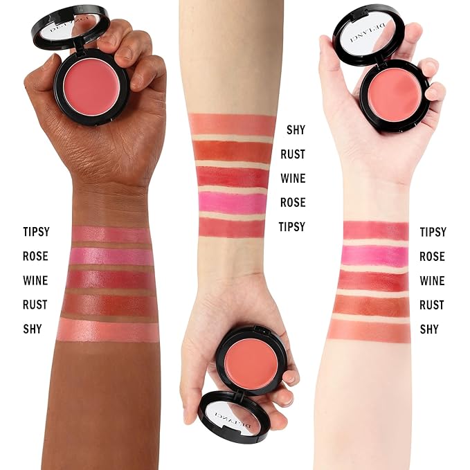 DE'LANCI Soft Cream Blush, Intense Color Pay off Putty Blush for Cheeks, Long Lasting Natural Look Rouge for Dark Skin, Blendable Pinkness Flush Korean Blush with Mirror and Brush,No Greasy (ROSE 02#)