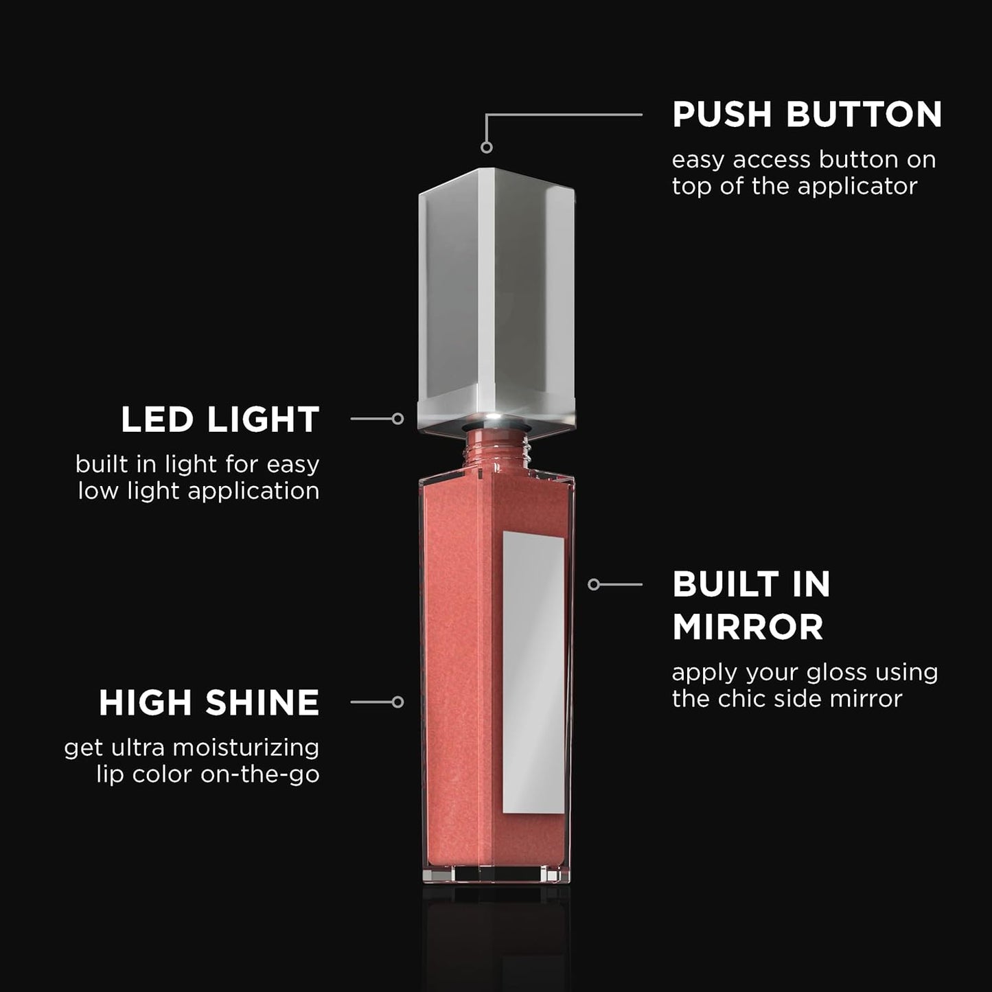 Pure Cosmetics Pure Illumination Lip Gloss - LED-lit Applicator w/Side Mirror - Non-Sticky, Moisturizing & Hydrating Lip Glosses - Soothes & Protects Dry Chapped Lips (Pouty Pink)