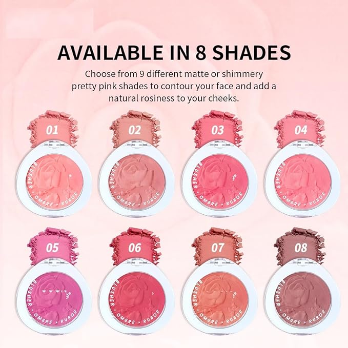 MAEPEOR Matte Face Blush 8 Colors Lightweight Natural Look Face Blush Long-Lasting and Highly Pigmented Powder Blush for Cheeks (Color 05)