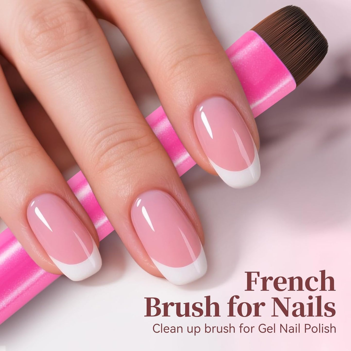 Nail Brush for French Tip, Nail Cleaning Brush for Gel & Acrylic - Professional Kolinsky Sable French Manicure Brush, Thin Nail Art Brush for Precise Clean Up & Polygel Application (Pink, F18)