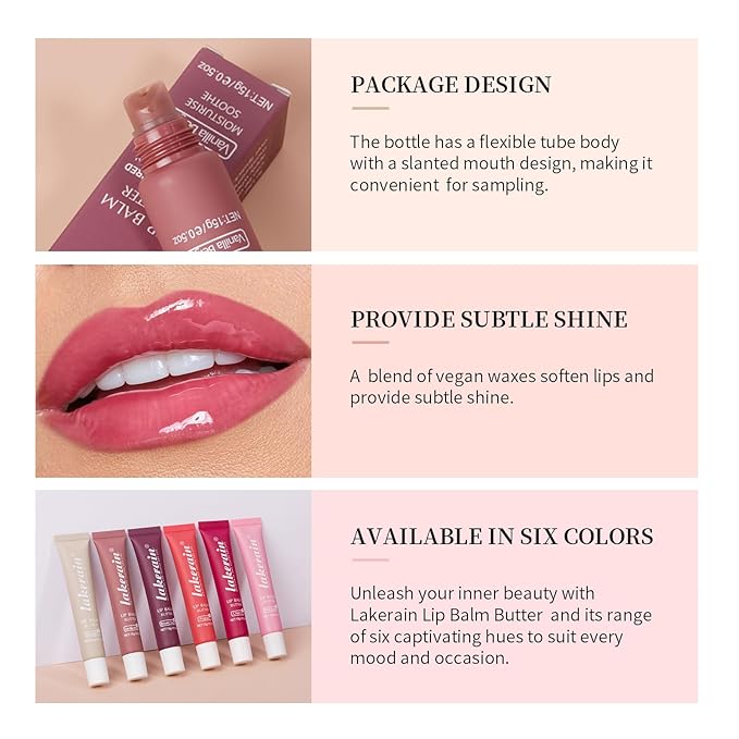Moisturizing Lip Balm Butter for Dry Cracked Lips,Day/Night Hydrating Lip Mask, Ultra-Nourishing Lip Care Moisturizer for Soft, Smooth and Supple Lips (Vanilla)