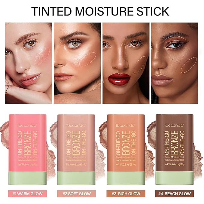 Cream Contour Stick, Face Shimmer Bronzer Stick, Blendable Natural Glow Highlighter Makeup Stick, Multi-Use Tinted Solid Moisturizer Stick,Body Face Illuminator Luminizer,02 Soft Glow