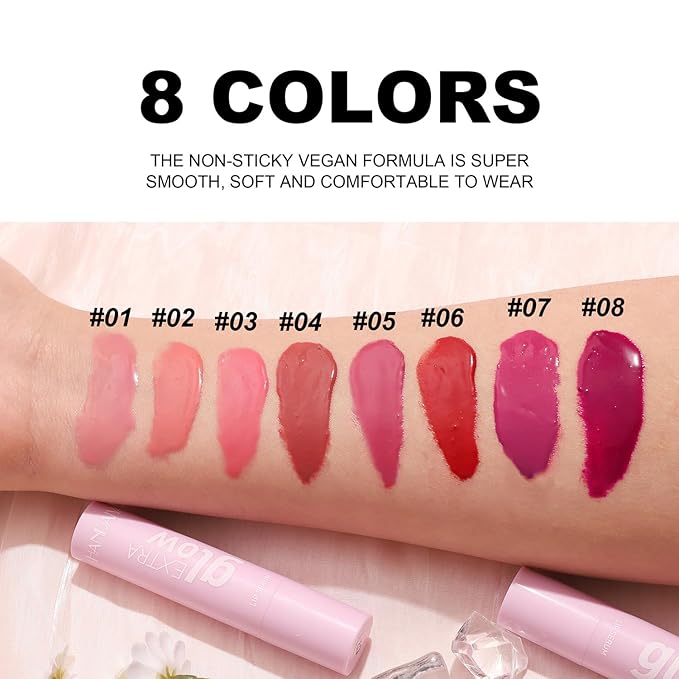 MAEPEOR Nourishing Lip Balm 8 Colors Smooth Moisturizing Lip Glow Gloss Non-Sticky and Long-lasting Hydrating Jelly Lip Balm for Women and Girls (Color 05)
