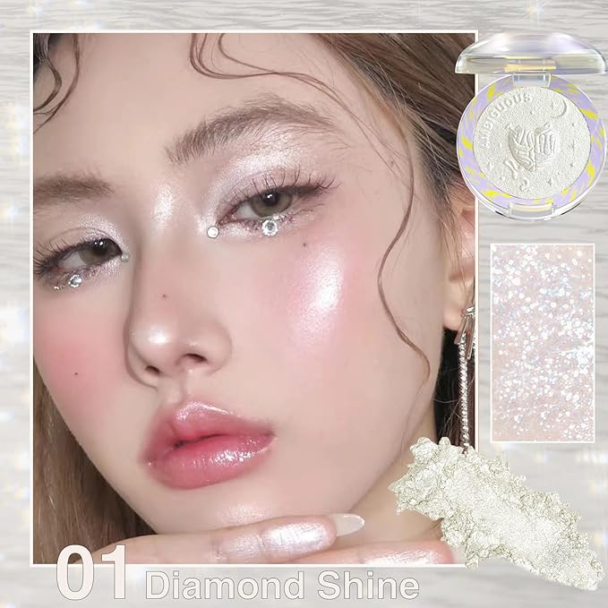 Glitter Sparkly Face Highlighter Makeup Palette Shimmer Radiant Glow Illuminator Iluminadores de Maquillaje 6g (01 Diamond Shine)