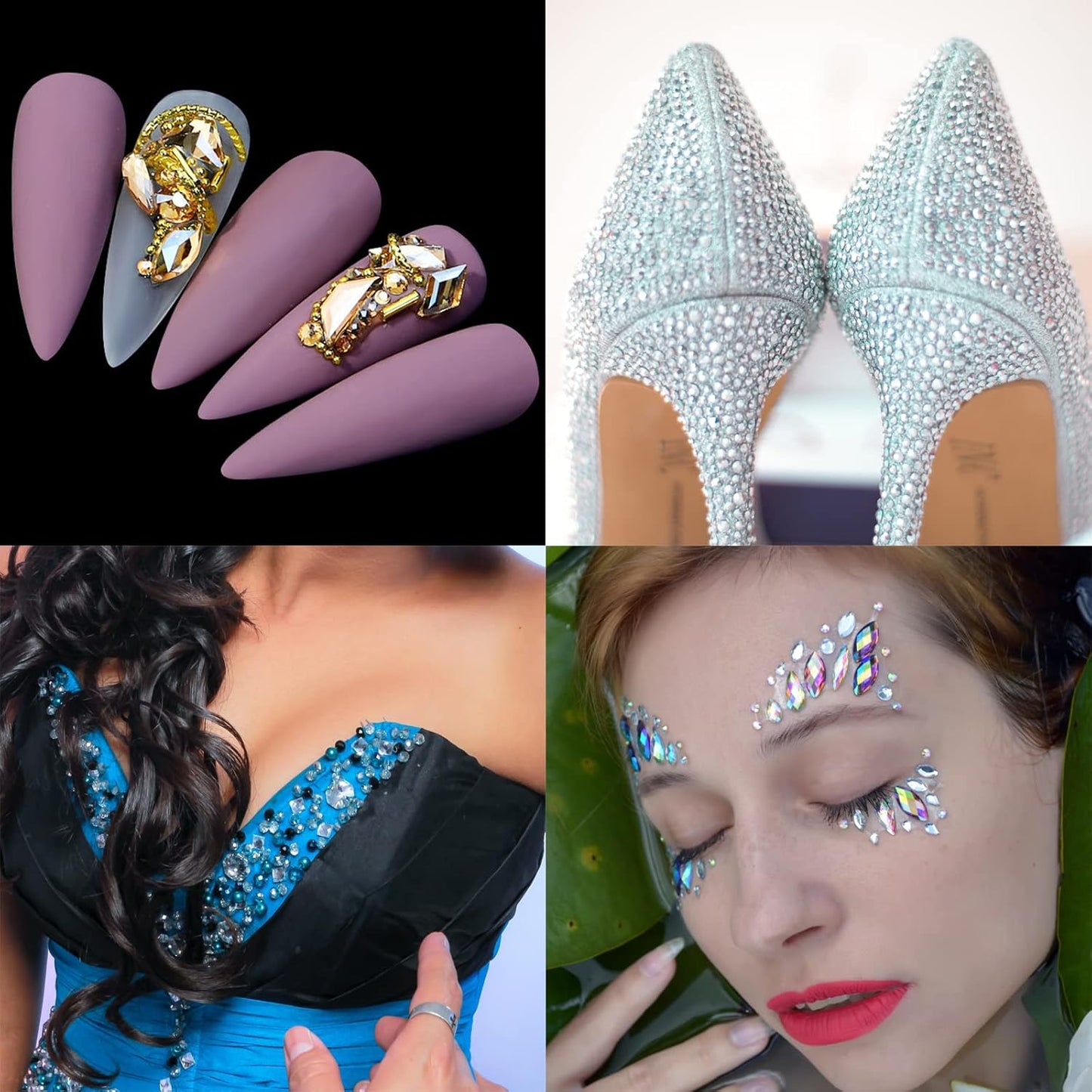 Nail Rhinestones Kit, Nail Art Decorations with Wax Pencil Flat AB Rhinestones Kit DIY Crafts Gemstones for Nail, Shoes, Clothes, Jewels (600 Aurora Diamonds + 2500 Flat Rhinestone)