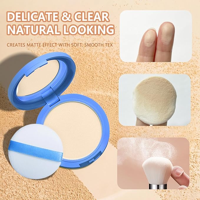 Oil Control Face Pressed Powder,Matte Smooth Flawless Setting Powder Makeup,Waterproof Long Lasting Finishing Powder,Cruelty Free Lightweight Face Cosmetics,0.35Oz(WHITE)