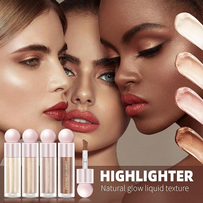 Liquid Highlighter Makeup, Natural Silky Shimmer Finish Liquid Face Highlighter, Highly Pigmented, Lightweight, Blendable, Soft Cream Highlighter For Face (#03 Rose Gold Shimmer)