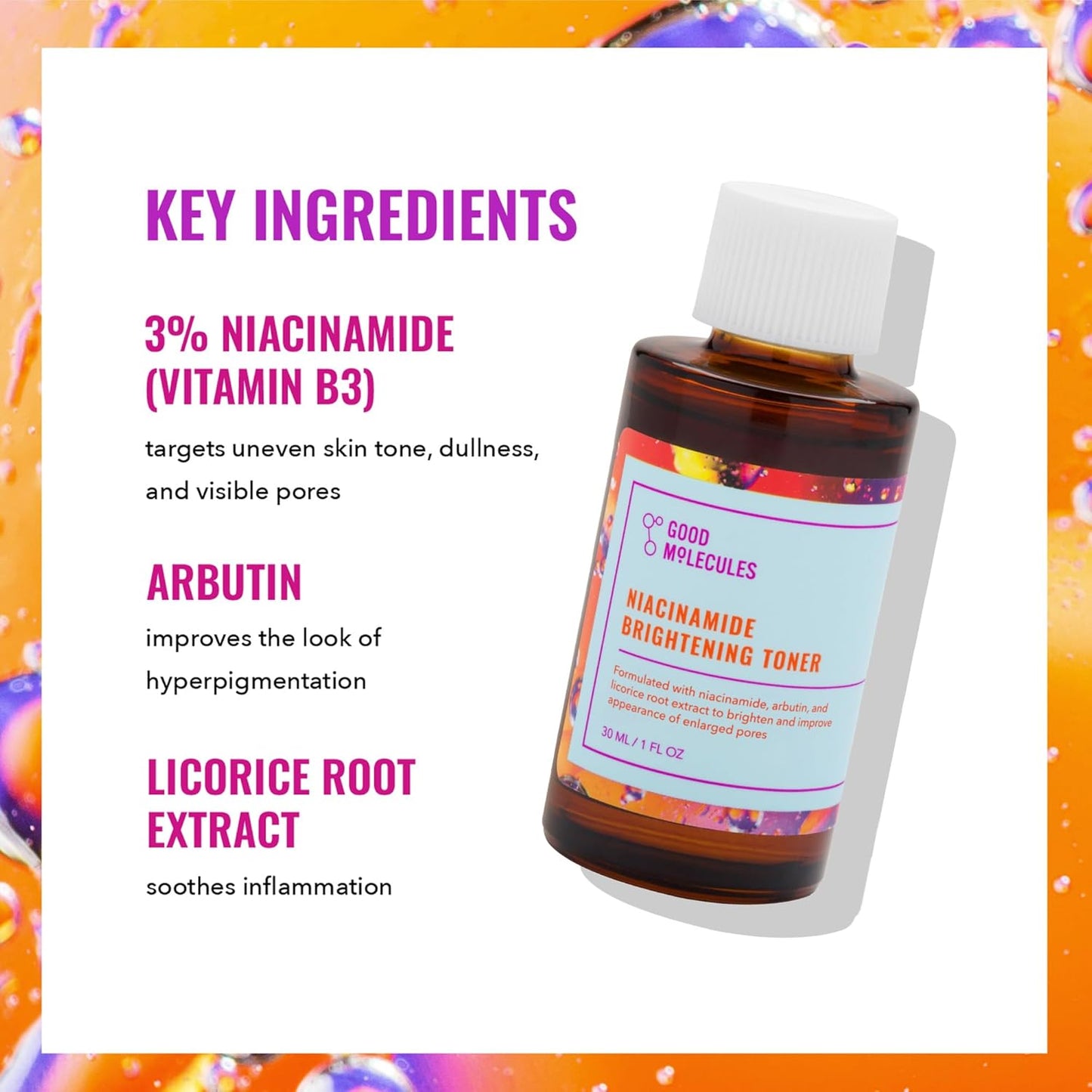 Good Molecules Niacinamide Brightening Toner - Toner for Face with Niacinamide and Arbutin for Skin Tone Balancing- Pore Minimizer, Skin Care for Face