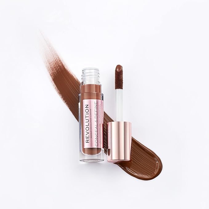 Makeup Revolution Conceal and Define Concealer, Full Coverage & Matte Finish, C17.7 for Dark/Deep Skin Tones, Vegan & Cruelty-Free, 0.7 Fl Oz