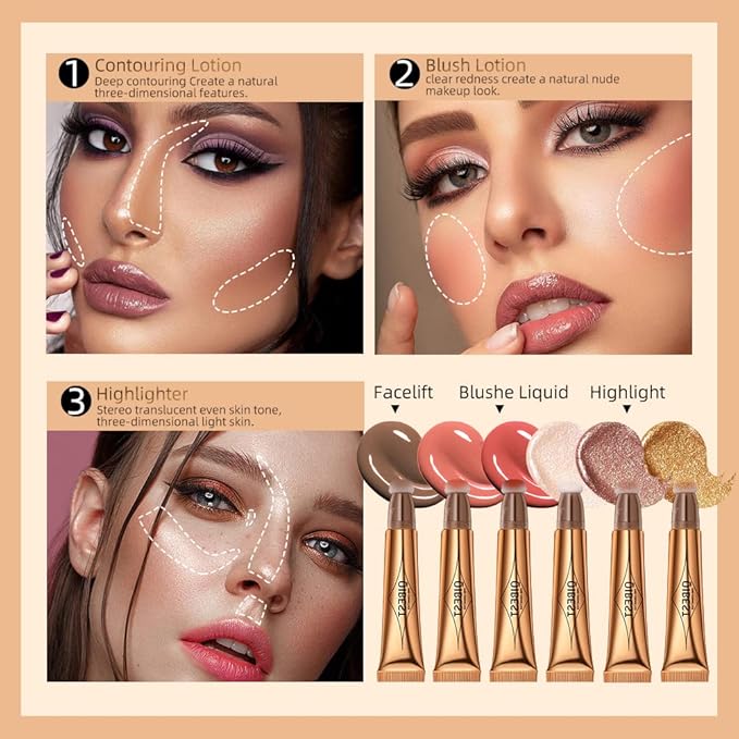 Highlighter Beauty Wand, Cream Liquid Highlighter Makeup Stick, Silky Smooth Face Shimmer Bronzer Stick with Cushion Applicator, Lightweight Body Face Glowing Highlighter, Cruelty-free（Bronze Gold）
