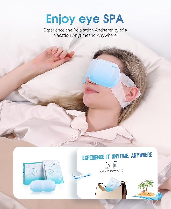 LC-dolida 14 Packs Steam Eye Mask, Hyaluronic Acid Formula Auto Heated Eye Mask for Dry Eyes SPA Warm Sleep Eye Mask Cornea Care Rest Self Heating Eye Mask Business Trip Party Favors Supplements