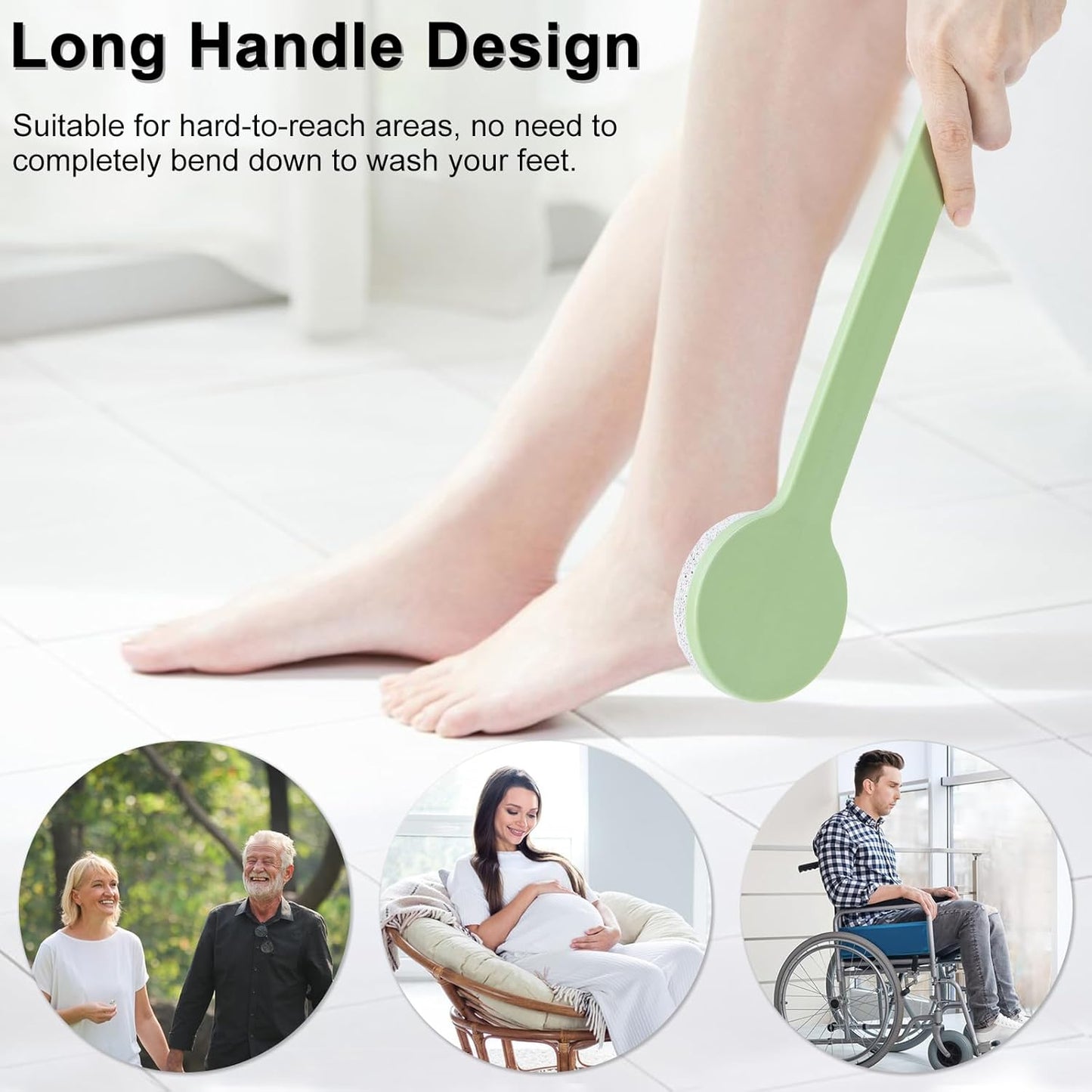 Pumice Stone for Feet with Long Handle (Straight Handle,Green, Count, 1.0)