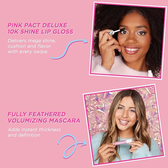 Petite 'n Pretty "Amazon Exclusive" Glow Basics Natural Makeup Starter Gift Set for Kids, Tweens & Teens for Eyes, Cheeks & Lips- Clean, Non Toxic