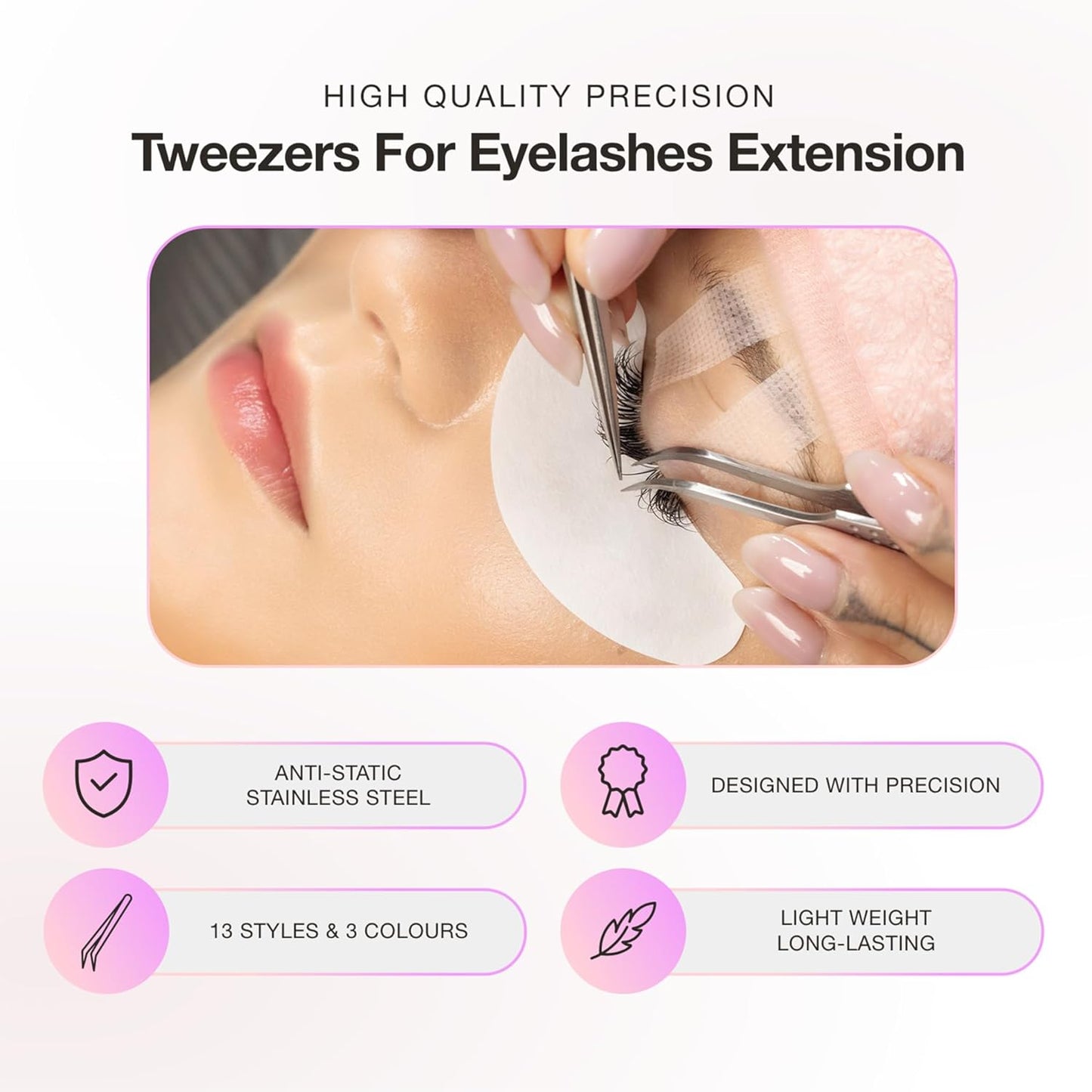 Curacoro Lash Tweezer - Professional & Precision Fiber Tip Grip Lash Tweezers for Eyelash Extensions, Multi Shapes & Purposes Tweezers for Volume, Isolation & Classic Lashes (Galaxy, Fan-lash-tic)
