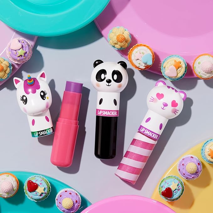 Lip Smacker Lippy Pals, Set of 3 Flavored Moisturizing & Smoothing Soft Shine Lip Balm, Hydrating & Protecting Fun Tasty Flavors ,Cruelty-Free & Vegan - Unicorn, Bunny, Llama