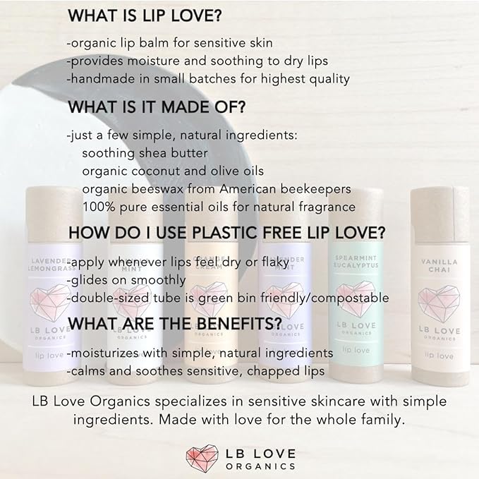 Plastic Free Lip Love | Jumbo Organic Lip Balm | Organic Beeswax and Plant Based | Zero Waste Natural Lip Balm (Lavender Lemongrass)