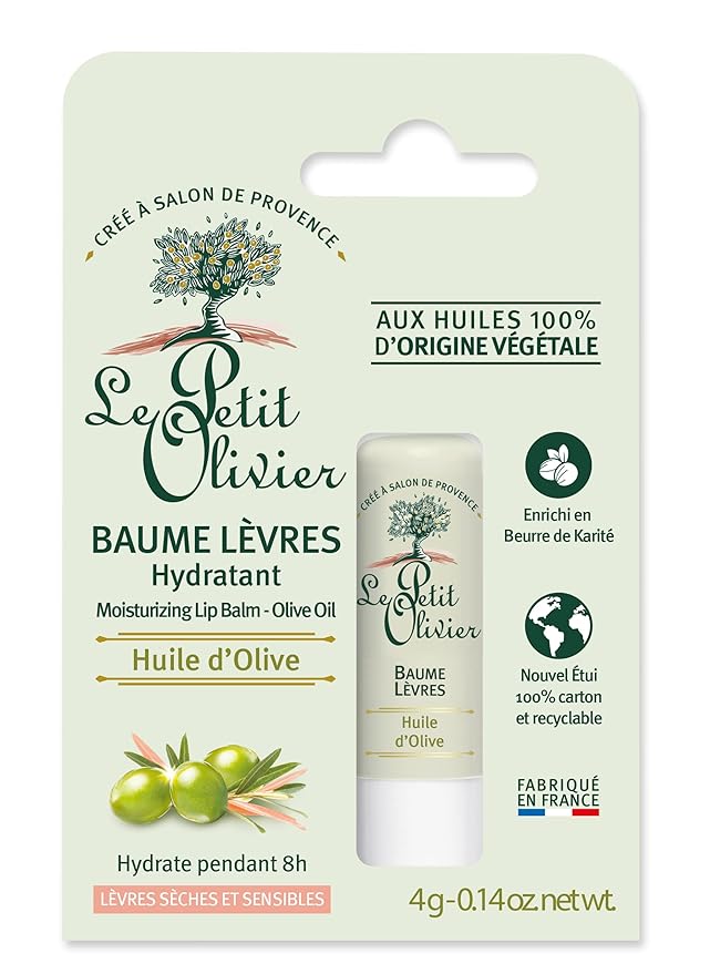 Moisturising Lip Balm Stick - Enriched with Olive Oil - Softens and Smooths Dry Lips - Made with Natural Vegetable Oils - 0.14 oz