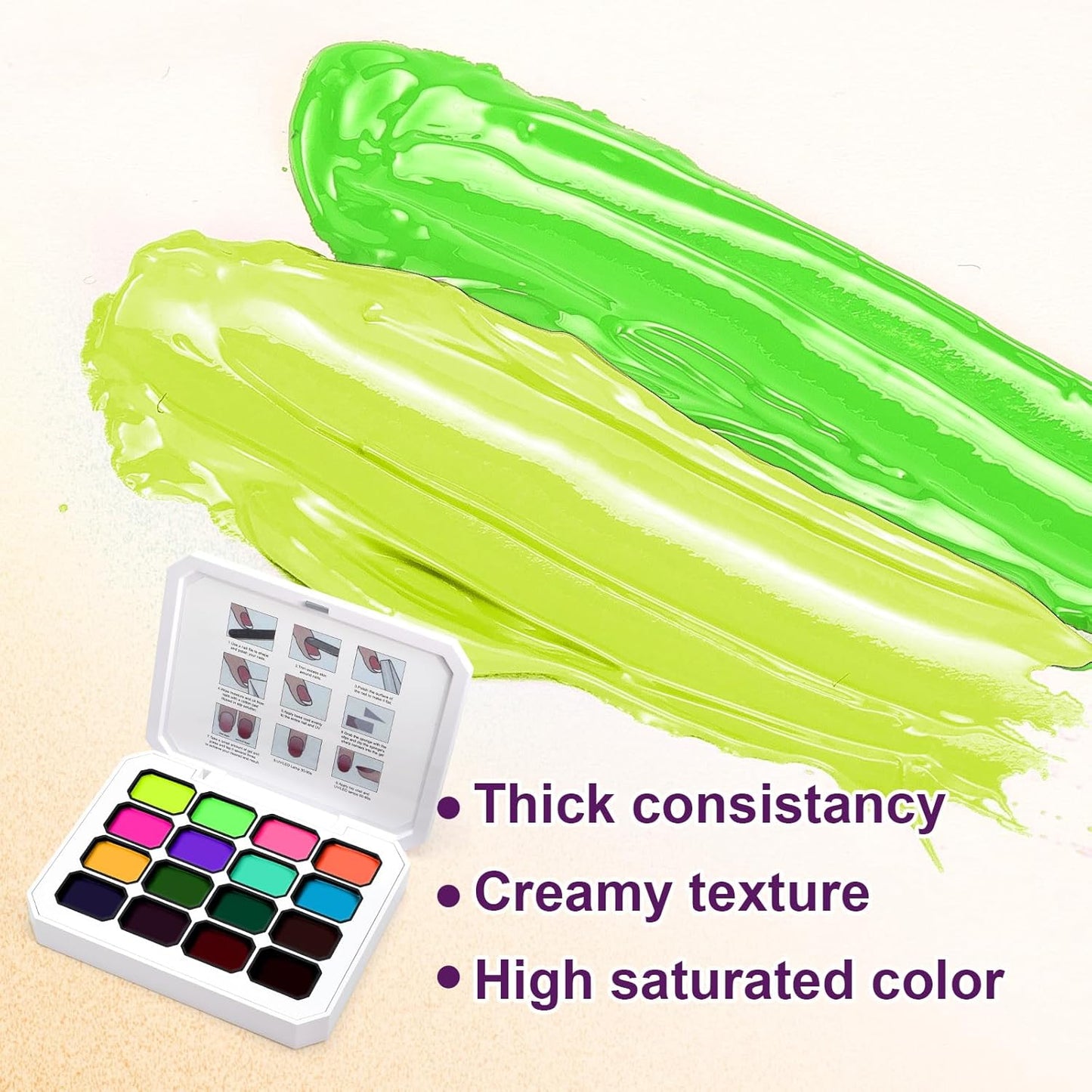 Gradient Gel Nail Set,16 Bright Neon Color for Ombre Fluorescent Jelly Nail Polish Platte, Pat Painting Gel French Nail Manicure No-wipe DIY Art Home Salon Soak of UV Cyber Gelight