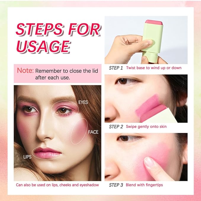 Multi-Use Makeup Blush Stick,Cream Blush Stick,Solid Moisturizer Stick,Waterproof Natural Nude Makeup,Tinted Solid Moisturizer Stick for Eyes Lips Cheek (3#Coral Orange)