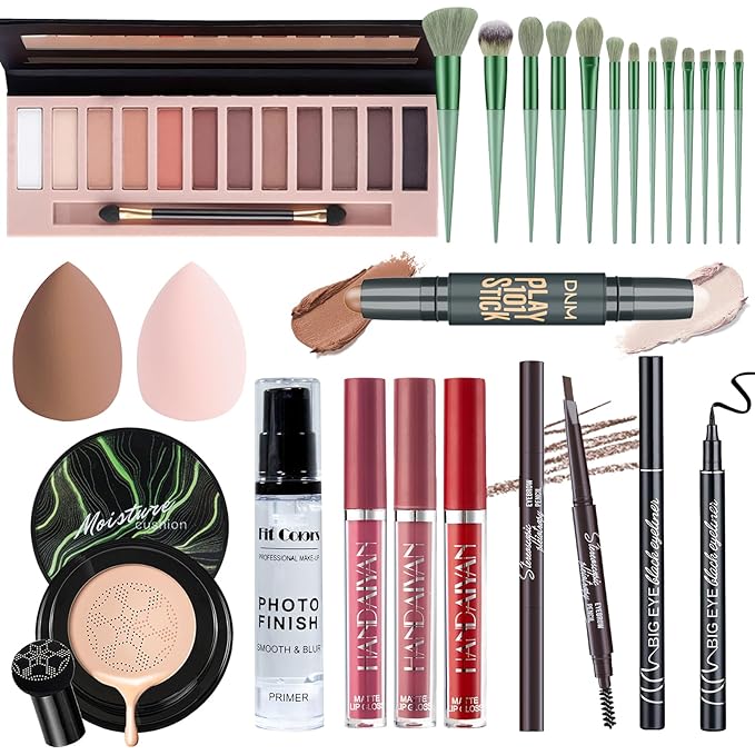 Makeup Set Kit for Women Full Kit, Makeup Present for Girl Women Teen, Matte Eyeshadow CC Cream Foundation Face Primer Brush Set Sponges, Lip Glosses Counter Stick Eyeliner