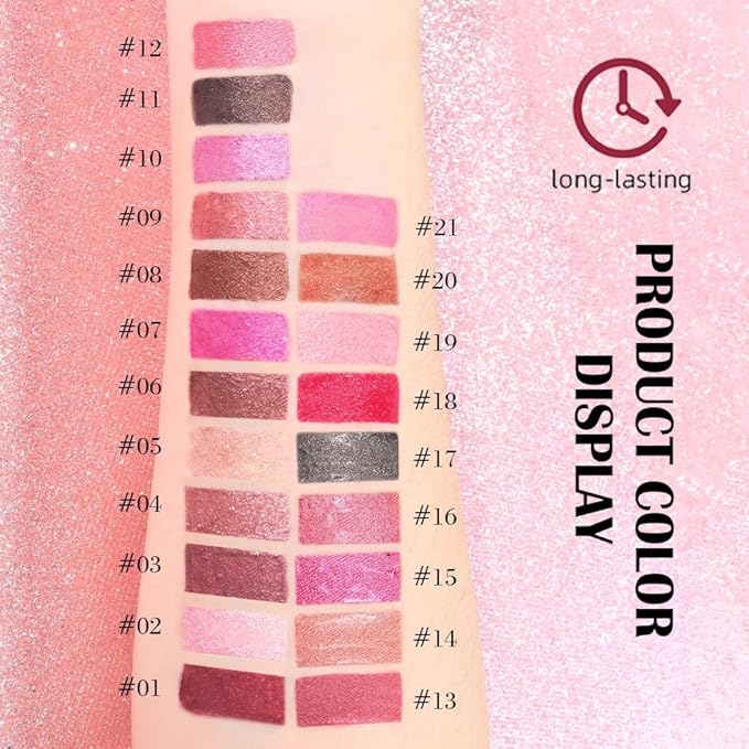 evpct Warm Pink Metallic Glitter Lip Liner and Lipstick Combo Lip Gloss Stain Set Makeup for Women Long Lasting Waterproof 24, Baby Pink Metallic Shimmer Frosted Iridescent Glossy Liquid Lipstick 12