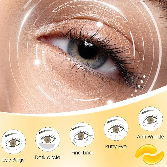 30 Pairs Under Eye Patches for Puffy Eyes, 24k Gold Under Eye Mask, Gel Crystal Collagen Eye Masks for Dark Circles and Puffiness,Travel Eye Patches for Reducing Fine Lines,Moisturizing Skin Care Set